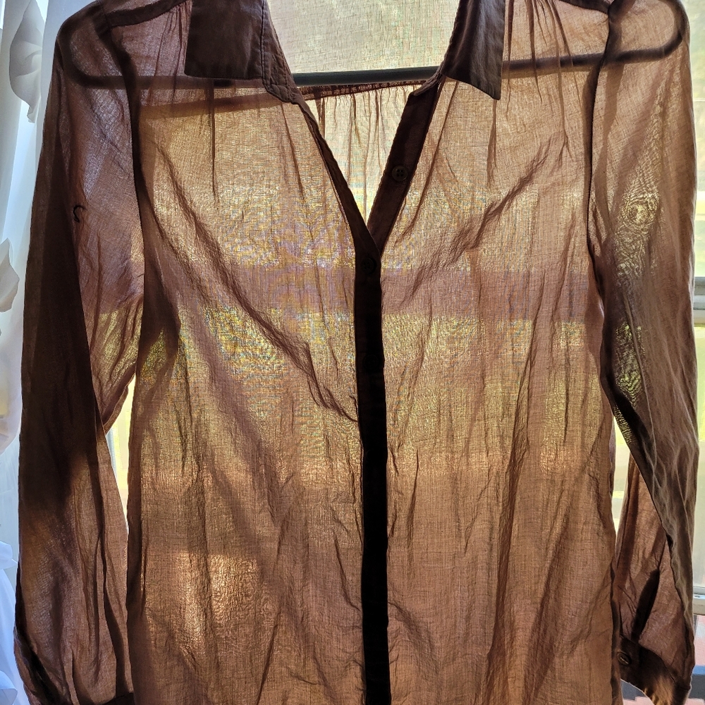 Divided button down sheer shirt